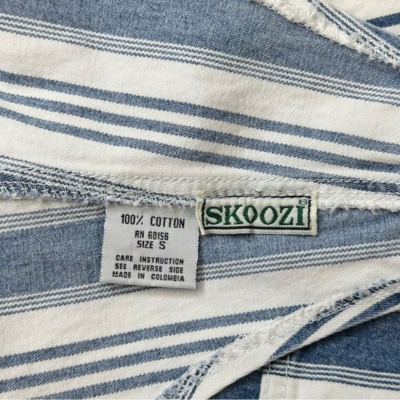 Vintage SKOOZI Blue & White Cotton Striped Shortalls Short Overalls Size Small - Picture 4 of 9
